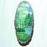 14160831 - Картина на спиле дерева русские березы 55 см лето