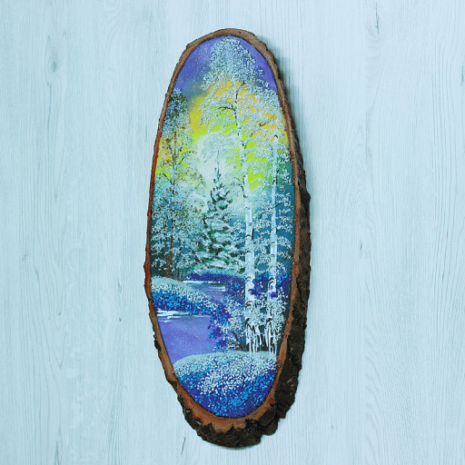 14160705 - Картина на спиле дерева восход в лесу 50 см зима