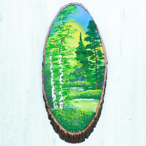 14160834 - Картина на спиле дерева закат в лесу 55 см лето