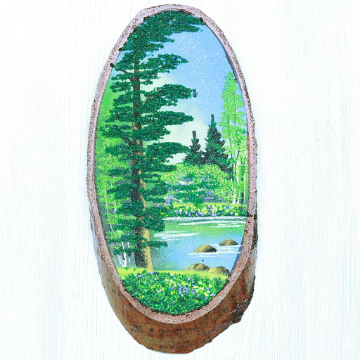 14160332 - Картина на спиле дерева вековые сосны 30 см лето.