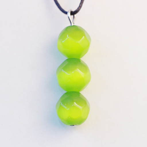 420049 - Подвеска три ограненых шарика светло-зеленый кошачий глаз