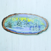 14161114 - Картина на спиле дерева закат в лесу 70 см зима.