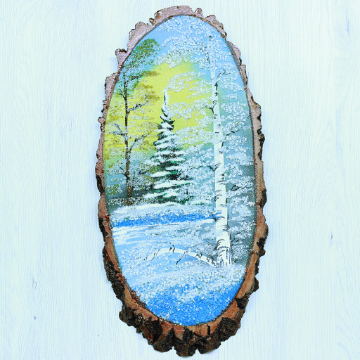 14161004 - Картина на спиле дерева закат в лесу 65 см зима