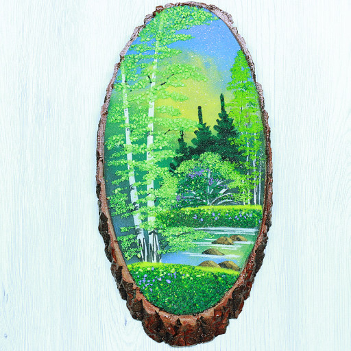 14160434 - Картина на спиле дерева закат в лесу 35 см лето.