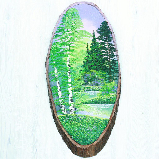 14161034 - Картина на спиле дерева закат в лесу 65 см лето