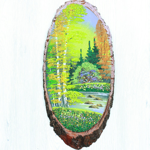 14160464 - Картина на спиле дерева закат в лесу 35 см осень.