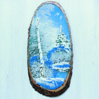 14160503 - Картина на спиле дерева одинокая береза 40 см зима.