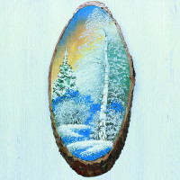 14160504 - Картина на спиле дерева закат в лесу 40 см зима.