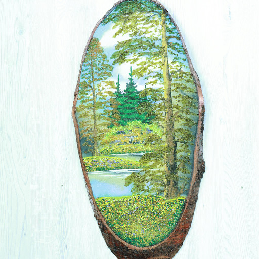 14161062 - Картина на спиле дерева вековые сосны 65 см осень