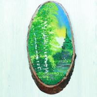 14160535 - Картина на спиле дерева утренний лес 40 см лето.