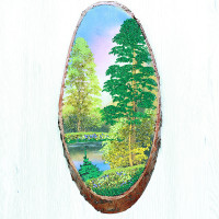 14160562 - Картина на спиле дерева вековые сосны 40 см осень.