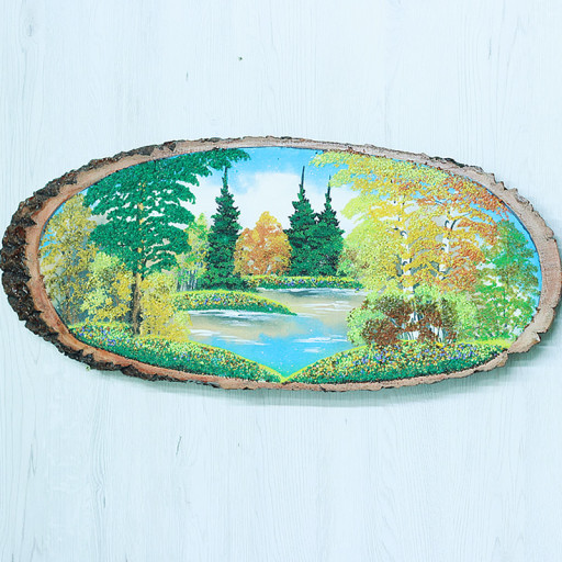 14161072 - Картина на спиле дерева вековые сосны 65 см осень