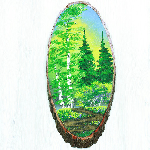 14160537 - Картина на спиле дерева лесная тропинка 40 см лето.