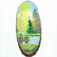 14160663 - Картина на спиле дерева одинокая береза 45 см осень.