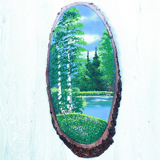 14160931 - Картина на спиле дерева русские березы 60 см лето