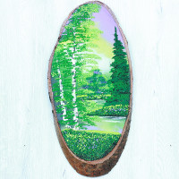 14160935 - Картина на спиле дерева утренний лес 60 см лето